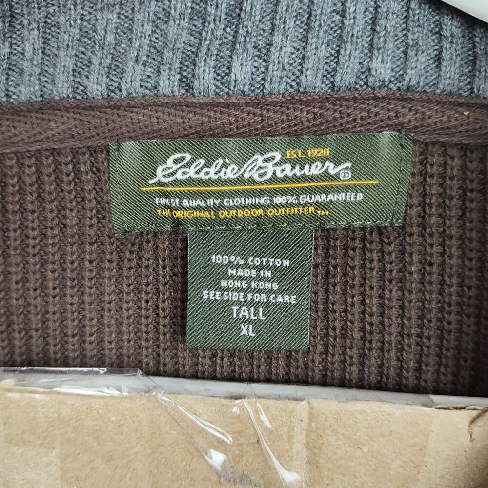 VTG Eddie‎ Bauer 1/4-zip men's pullover sweater, XL Tall, brown, stand up collar - Picture 7 of 10